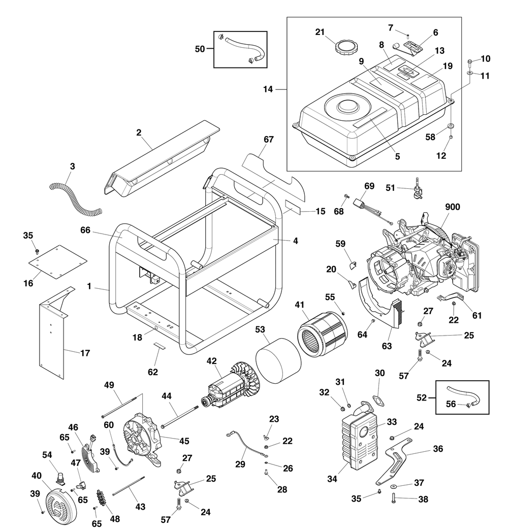 Main Unit Diagram and Parts List for 030748-01  Briggs and Stratton Generator